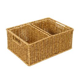 Cesto Retangular Kit C/ 3 Peças Fibra Sintética Palha