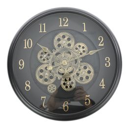 Relógio De Parede Plástico Preto Dourado