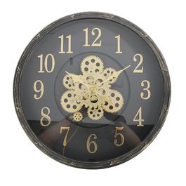 Relógio De Parede Plástico Preto Dourado