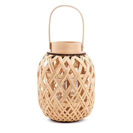 Lanterna Com Alça E Porta Vela Madeira Bege