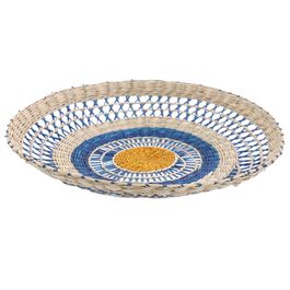 Cesta Fibra Natural Marrom / Azul