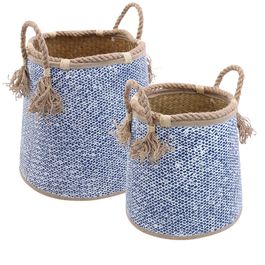 Cesta Fibra Natural Marrom / Azul / Roxo