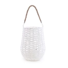 Lanterna Com Alça E Porta Vela Fibra Natural Branco