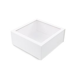 Caixa Rígida Dobrável Quadrada Com Ima E Visor Liso Branco