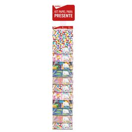 Kit Completo Papel De Presente Com Clip Strip Sortido Infantil Colorido