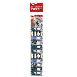 Kit Completo Papel De Presente Com Clip Strip Sortido Masculino Colorido