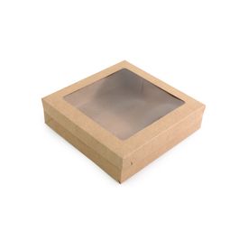 Caixa Quadrada Com Visor Kraft Pardo