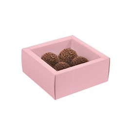 Caixas Para 4 Brigadeiros E Bombons Com Tampa De Acetato Collection Cores Rosa Chá