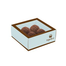 Caixas Para 4 Brigadeiros E Bombons Com Tampa De Acetato Collection Brigadeiro Verde Água / Marrom