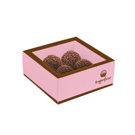 Caixas Para 4 Brigadeiros E Bombons Com Tampa De Acetato Collection Brigadeiro Rosa / Marrom