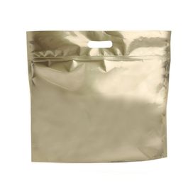 Sacola Laminada Metalizada Com Zíper Ouro Fosco