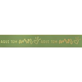 Fita De Cetim Com Hot Stamping Aqui Tem Amor Verde Oliva