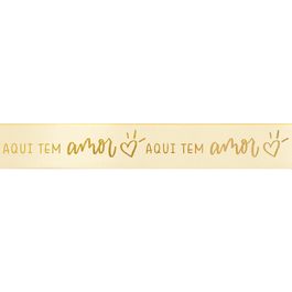 Fita De Cetim Com Hot Stamping Aqui Tem Amor Marfim