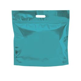 Sacola Laminada Metalizada Com Zíper Liso Azul Turquesa