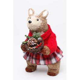 URSO DECORATIVO BEGE / VERMELHO / BRANCO