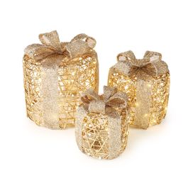 Caixa De Presente Decorativa Com Led Cru / Ouro