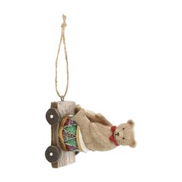 Urso Decorativo No Carrinho Marrom / Verde
