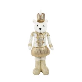 Urso Decorativo Com Casaco Branco / Ouro
