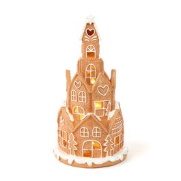 Enfeite Decorativo Castelo Gingerbread Bege / Branco