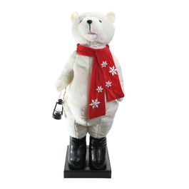 Urso Decorativo Com Som E Movimento Branco / Vermelho