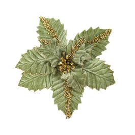 Flor Decorativa Poinsetia Verde Musgo / Ouro