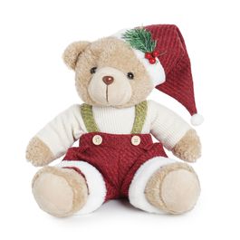 Urso Decorativo Pelúcia Marrom / Vermelho