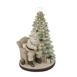 Papai Noel Decorativo Em Resina Creme / Verde