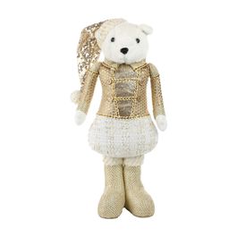 Urso Decorativo Com Casaco Branco / Ouro