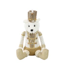 Urso Decorativo Com Casaco Branco / Ouro