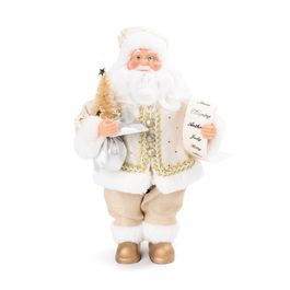Papai Noel Decorativo Com Pergaminho Ouro / Branco