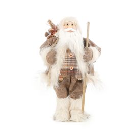 Papai Noel Decorativo Com Cajado Marrom / Bege