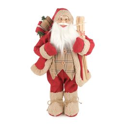 Papai Noel Decorativo Com Esqui Vermelho / Bege