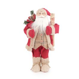 Papai Noel Decorativo Com Esqui Vermelho / Bege