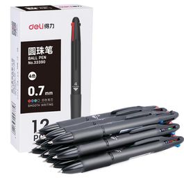 Caneta 4 Cores com Grip Preta - Ponta Bullet  0,7mm - 12 pcs