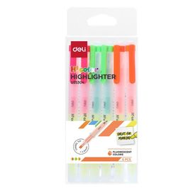 Caneta Marca Texto Duas Pontas - Amarelo + Cores - Ponta Cinzel - 6 pcs