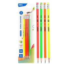 Lápis Grafite HB Sextavado com Borracha NEON -  Blister 4 pcs