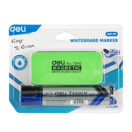 Kit Marcadores Quadro Branco  e Apagador Magnético - Ponta Bullet 2.0mm - Preto e Azul -    Blister
