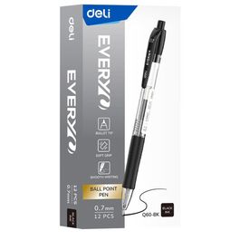Caneta Esferográfica Retrátil  - Ponta Bullet 0,7mm - Preta - 12pcs
