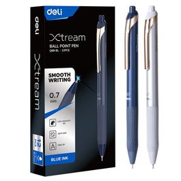 Caneta Esferográfica  Retrátil com Grip e Clipe Dourado Xtream -  Ponta Mini 0,7mm-  Azul - 12 pcs