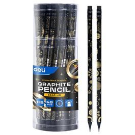 Lápis Grafite HB Redondo com Borracha Preto e Dourado - 48 pcs