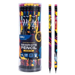 Lápis Grafite HB Redondo com Borracha Decorado Rosa e Amarelo - 48 pcs