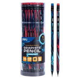 Lápis Grafite HB Redondo com Borracha Decorado Azul e Vermelho - 48 pcs