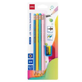 Lápis Grafite HB Sextavado com Borracha Coloridos -  Blister 4 pcs