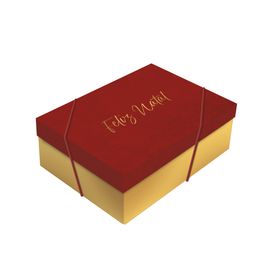 Caixa Retangular Com Tampa Velvet Feliz Natal Vermelho e Ouro