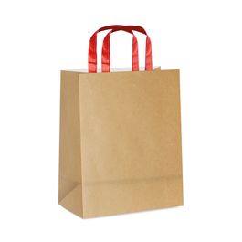Sacola de Papel com Alça Chata Liso Pardo / Vermelho