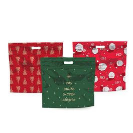 Sacola Laminada Metalizada Com Zíper Natal - Sortido Colorido