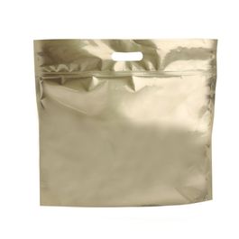 Sacola Laminada Metalizada Com Zíper Ouro Fosco