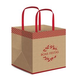 Sacola De Papel Para Panetone Boas Festas Vermelho