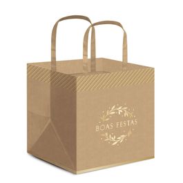 Sacola De Papel Para Panetone Boas Festas Ouro