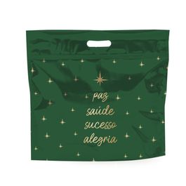 Sacola Laminada Metalizada Com Zíper Desejos Verde e Ouro